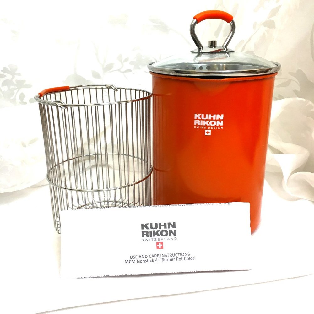 KUHN RIKON Tall Pot w Lid & Basket 4th Burner 8.5'' H x 6'' dia NWOT